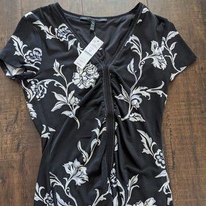 WHBM MJ Cap Sleeve Chain Link Black Floral Blouse